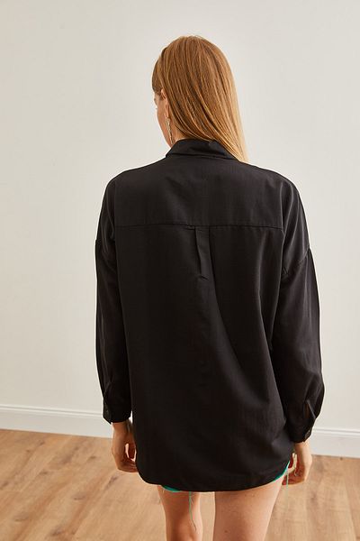 Olalook Leaf Black vyšívaná oversize dámská košile - GML-19001228