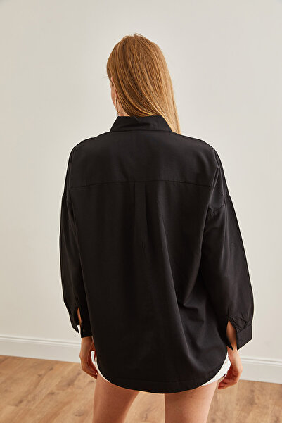 Olalook Γυναικείο πουκάμισο Oversize σε μαύρο κεντημένο Lilyum - GML-19001228