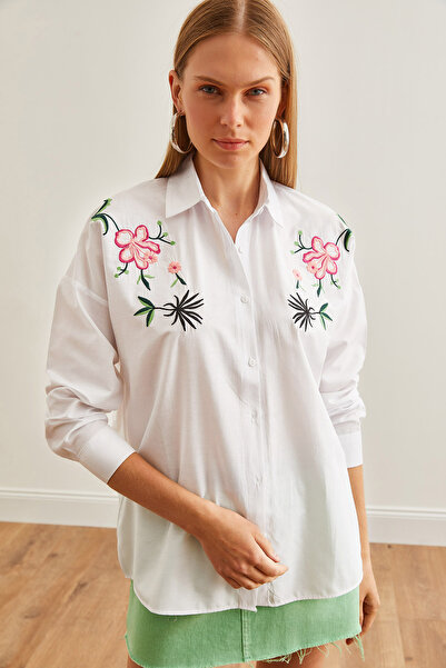 Olalook Fehér hímzett Lilyum Oversize női ing - GML-19001228