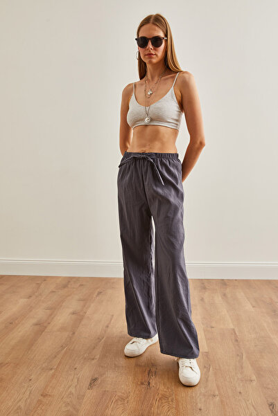 Olalook Kadın Füme Kuşaklı Beli Lastikli Palazzo Ayrobin Pantolon PNT-19000200