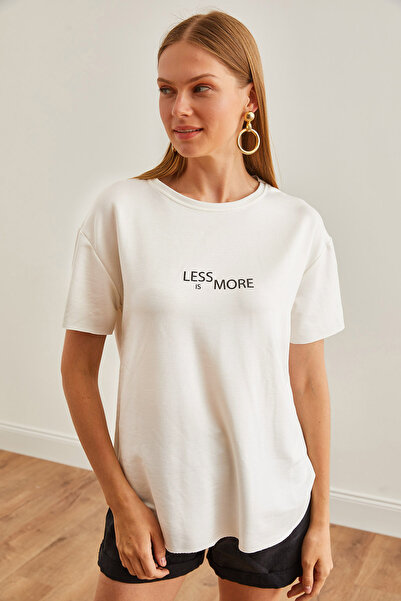 Olalook Ecru Modal μαλακό γυναικείο μπλουζάκι με κουμπιά - Οβάλ κάτω μέρος TSH-19000771