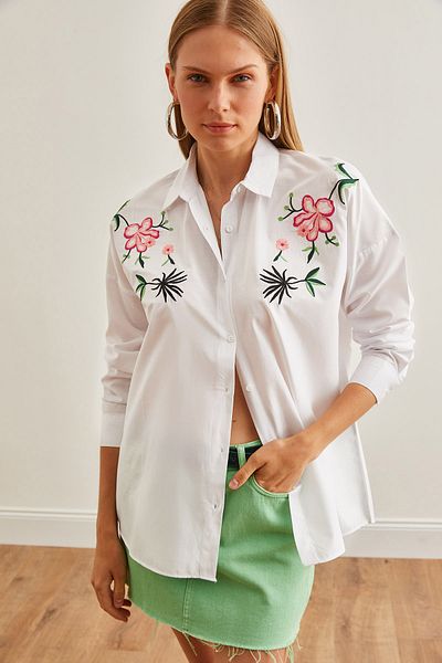 Olalook Weißes besticktes Lilyum Oversize-Damenhemd - GML-19001228