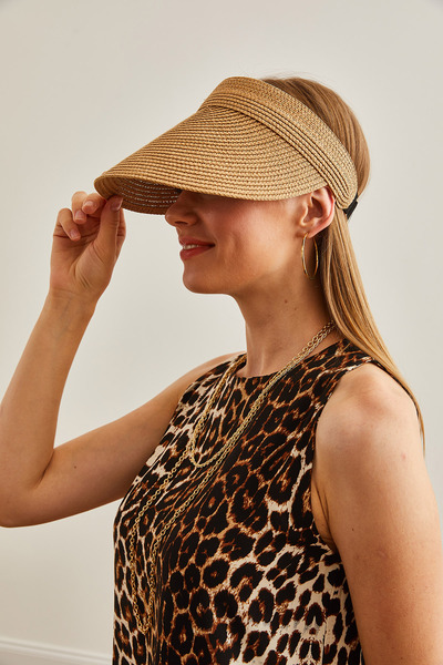 Olalook Camel Colored Adjustable Women's Straw Hat - ŞPK-00000014