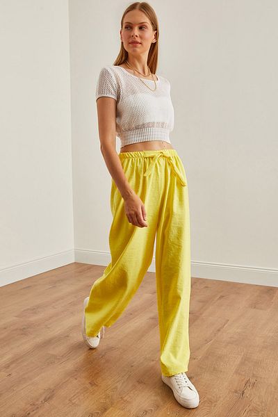 Olalook Gelber Gürtel - Palazzo-Hose für Damen mit elastischer Taille PNT-19000200