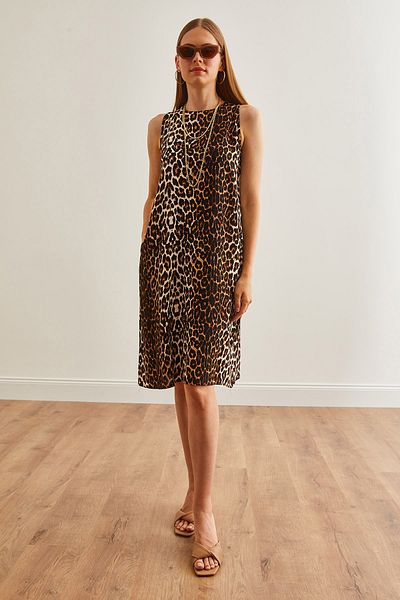 Olalook Leopard Print Μαύρο Viscon Φόρεμα Α με τσέπες, ELB-19002221