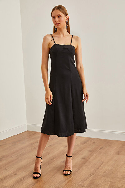 Olalook Μαύρο ρυθμιζόμενο γυναικείο φόρεμα με λουράκι και φερμουάρ ELB-19002215