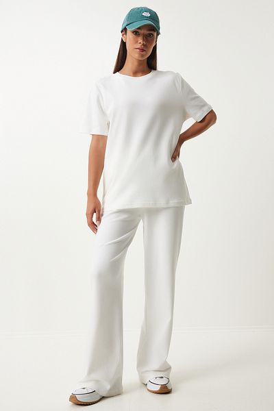 Happiness İstanbul Weißes T-Shirt- und Jogginghosen-Set – Damen FN03215