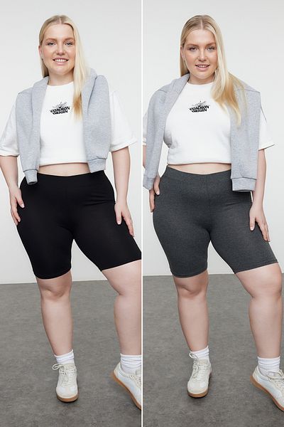 Trendyol Curve Schwarz-Anthrazit gestrickte Leggings in Übergröße, 2er-Pack – TBBSS24BV00003