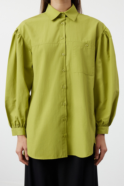 Trendyol Modest Olajzöld alapszövött ing - léggömb ujjú és hosszú zsebrészlet TCTSS21GO0976