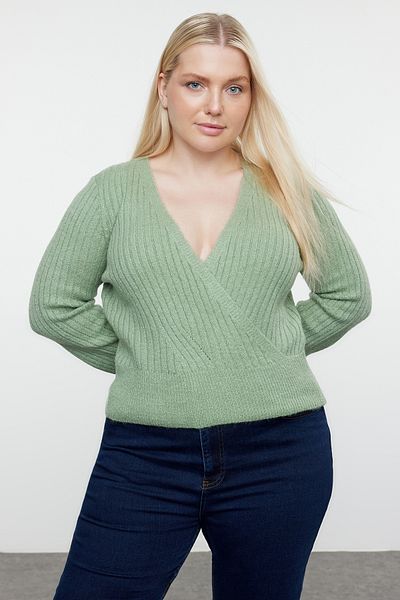 Trendyol Curve Mintgrüner kurzer Strickpullover mit Kordelzug – Zweireihiger Kragen TBBAW25AN00025