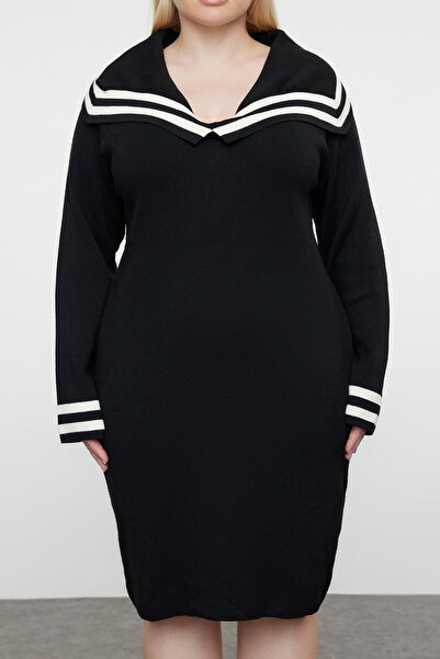Trendyol Curve Premium Soft Fabric - Μαύρο Πλεκτό Φόρεμα Sailor Collar TBBAW25AH00006