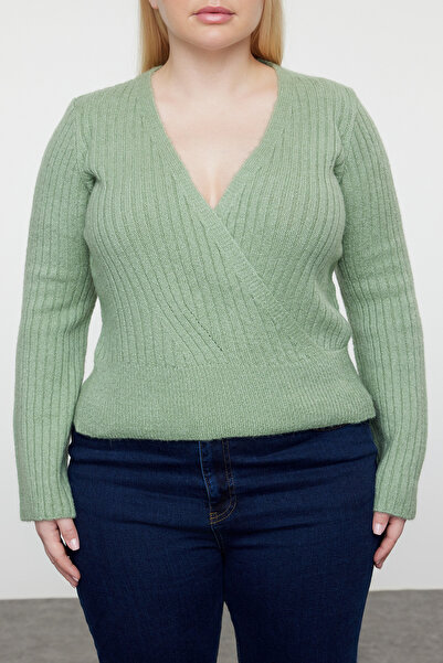 Trendyol Curve Πλεκτό πουλόβερ Mint Corded Crop - Διπλό γιακά TBBAW25AN00025