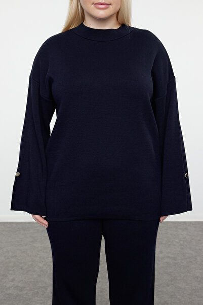 Trendyol Curve Σετ με λεπτομέρεια με κουμπιά με γιακά μπλε Navy TBBAW24CP00015