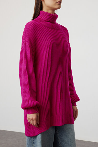 Trendyol Modest Ροζ Κοτλέ Πλεκτό Βασικό Πλεκτό Πουλόβερ TCTAW25AK00009