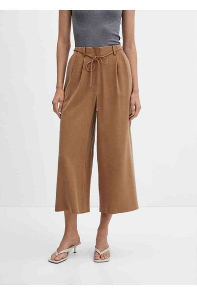 MANGO Woman Pantaloni cu picior lat și cu curea