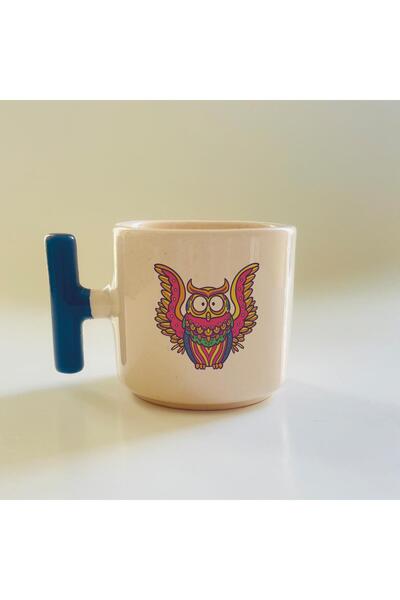 Kırtasiye Ofisi مج على شكل حرف T بطبعة البومة الطائرة ومقبض أزرق