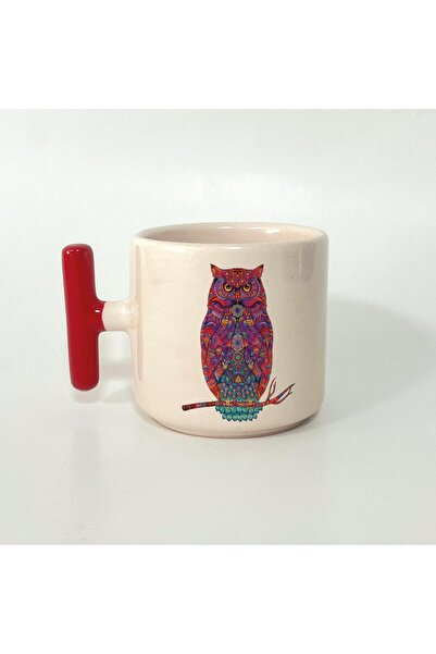 Kırtasiye Ofisi مج مطبوع بتصميم بومة ملونة بمقبض أحمر