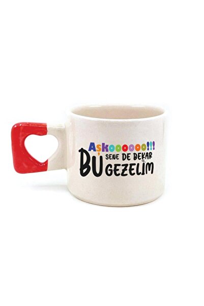 Kırtasiye Ofisi كوب قلب بمقبض أحمر مطبوع من Aşkoooooo