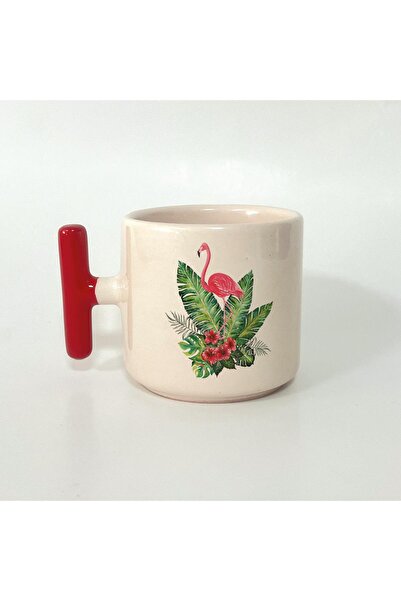 Kırtasiye Ofisi كوب على شكل حرف T بطبعة فلامينجو ومقبض أحمر