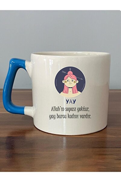 Kırtasiye Ofisi كوب على شكل حرف D بيد زرقاء مطبوع عليه برج القوس ورمز توضيحي ...