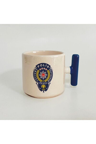 Kırtasiye Ofisi Polis Arma Baskılı Mavi Kulplu T Kupa