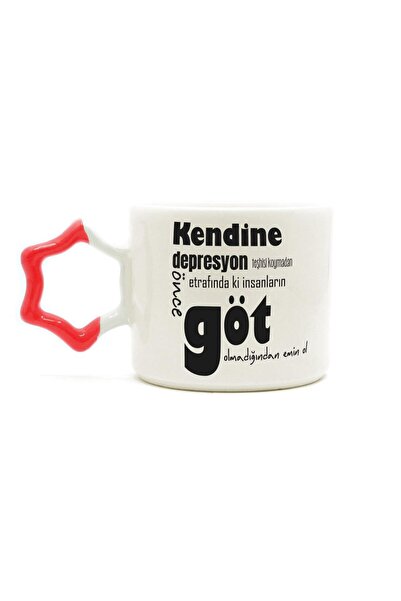 Kırtasiye Ofisi Kendine Depresyon Teşhisi Koymadan Önce Baskılı Kırmızı Kulpl...