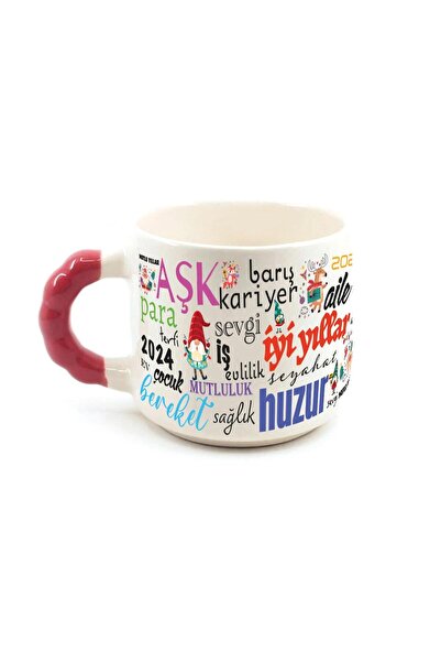 Kırtasiye Ofisi كوب كريسماس مطبوع عليه أمنيات مطرز باللون الأحمر مع مقبض