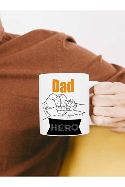 Kırtasiye Ofisi كوب أبيض لعيد الأب - مطبوع عليه الأب هيرو
