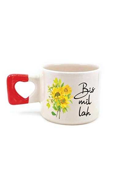 Kırtasiye Ofisi كوب على شكل قلب بمقبض أحمر مطبوع من Bismillah