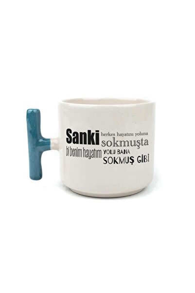 Kırtasiye Ofisi Sanki Herkes Hayatını Yoluna Sokmuşta Baskılı Mavi Kulplu T Kupa