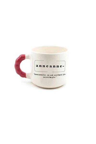 Kırtasiye Ofisi Anneanne Baskılı Kırmızı Kulplu Boncuk Kupa