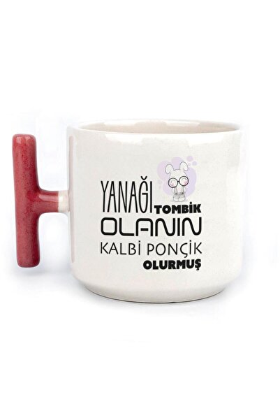 Kırtasiye Ofisi Yanağı Tombik Olanın Baskılı Kırmızı Kulplu T Kupa