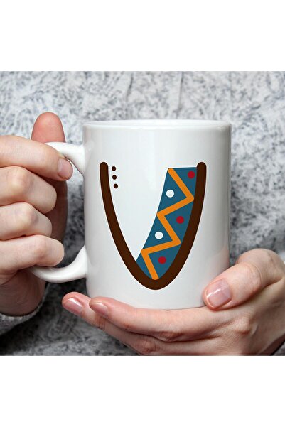 Kırtasiye Ofisi كوب سفاري أبيض مطبوع عليه حرف V