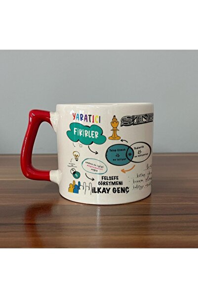 Kırtasiye Ofisi Kişiye Özel Felsefe Öğretmeni Baskılı Kırmızı Kulplu D Kupa
