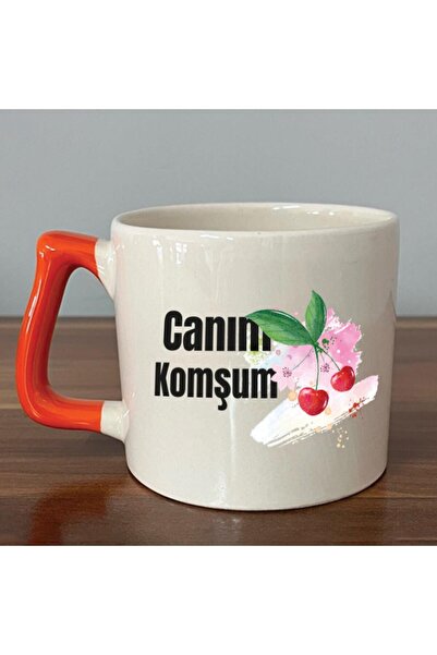 Kırtasiye Ofisi كوب على شكل حرف D مع مقبض برتقالي مطبوع عليه My Dear Neighbor