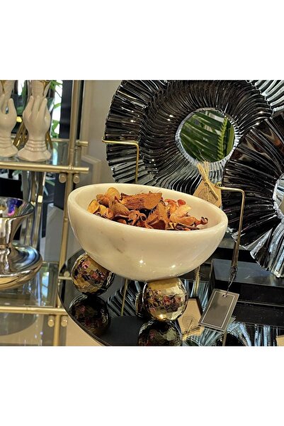 MIARIK DESIGN & DEKORASYON Beyaz Mermer Gold Pirinç Top Detayli Kase