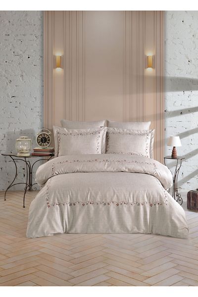 Dantela Galena Embroidered Satin-Cotton Double Duvet Cover Set