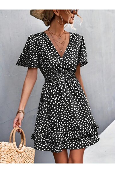 JANES Rochie albă nisipoasă - mânecă scurtă, guler dublu, talie ghimpată, fus...