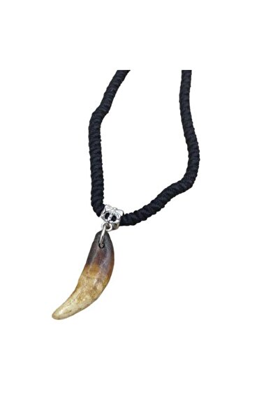 Profisher Doğal Tibet 3-4cm Kurt Dişi Kolye Brown Ayarlı Örgü İp 2 Boncuk