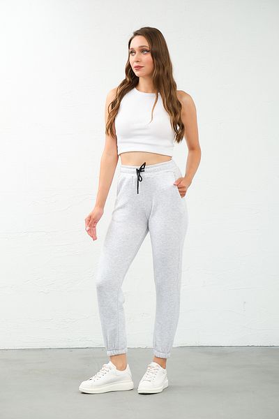 PUNKY CAT Γκρι γυναικείο Jogger Sweat παντελόνι με ψηλή μέση και τσέπες