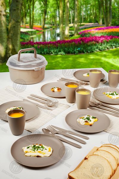 Akkoyunlu home Gray Picnic Set for 6 People - 32 Pieces (Fork, Spoon, Knife, Plate, Cup)