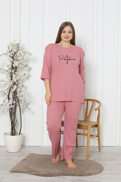 FAMES PİJAMA Ribbed Camisole Cotton Spanish Leg New Season Plus Size Home Wear
