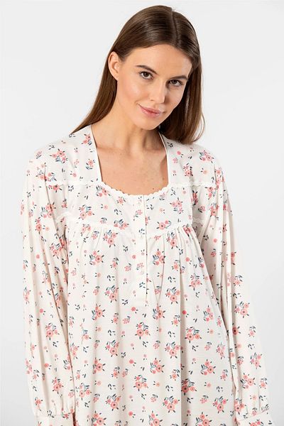 TÜREN Battal Size Floral Patterned Long Sleeve Viscose Women's Nightgown