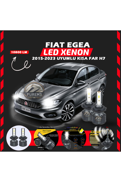 Furens Fiat Egea 2015-2023 Kısa Far Uyumlu Şimşek Etkili Led Xenon Premium Se...