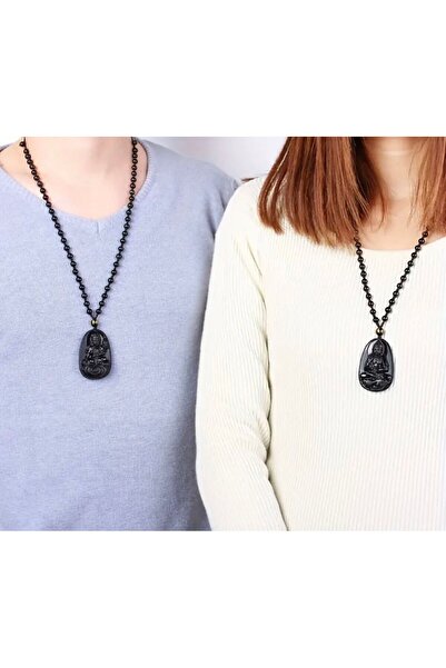 PİRAMİGO Siyah Obsidyen Hayat Buddha Kolye