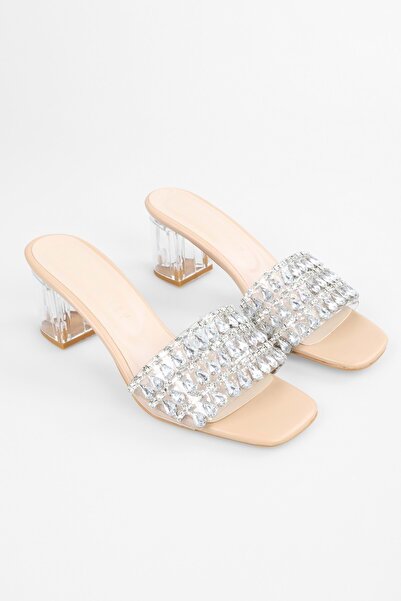 Shoeberry Dámské průhledné pantofle Lue Stoned na podpatku