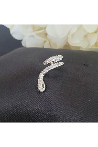 Zirkon Taşlı Yılan Detaylı Kıkırdak Küpe - Gümüş