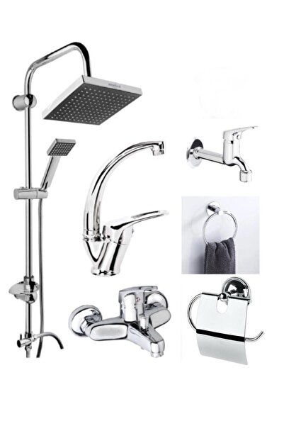 MOONSHOP Pro Seri 6'lı Duş Seti Duş Robotu Banyo Bataryası Lavabo Bataryası H...