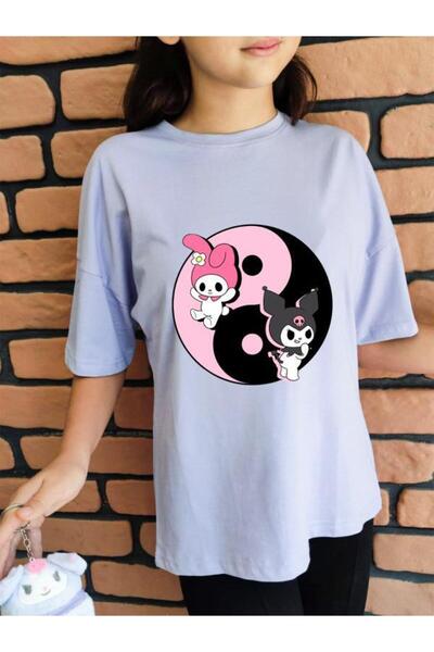 MECH BUTİK Тениска с шарка Mymelody&Kuromi YinYang в цветен стил