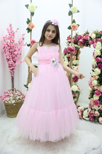 MİSS RAİN Girl's Flower Detailed Long SKirt Evening Dress - Accessory Gift